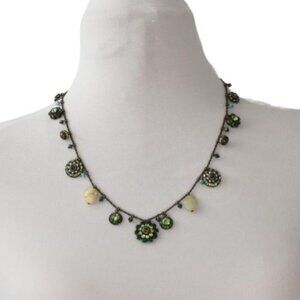 Vintage Liz Palacios Necklace Beads Gemstones Crytals Antique Brass Chain Green